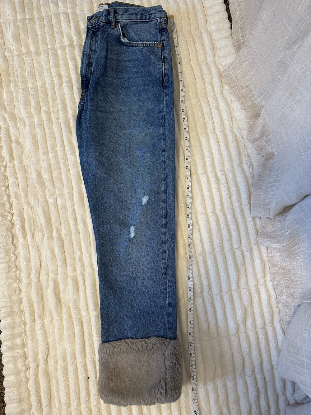 Zara Blue Jeans with Faux Fur Cuff - Picture 3 of 11